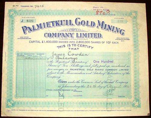 Share_Certificate_-_Palmietkuil_Gold_Mining_-_1936