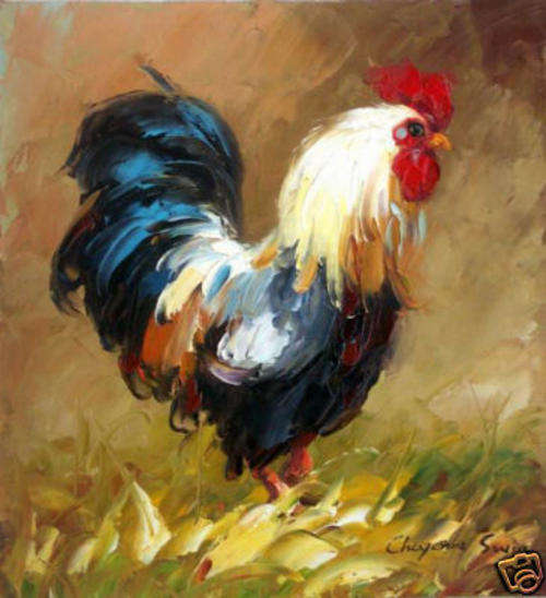 Original Oil stretched painting 22x25cm : Rooster by Cheyenne Swin