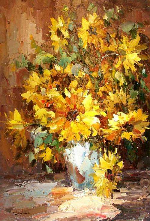Large Original Oil Painting on canvas 60x90cm: Sunflowers  by Evan Mason