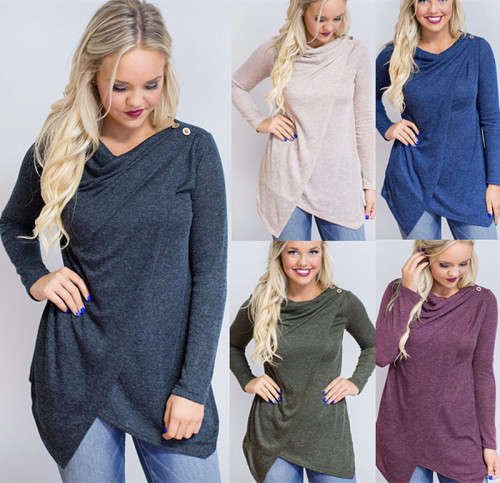 !!! NEW ARRIVED!!! FASHIONABLE ASYMMETRY LONG SLEEVE TOP IN FOUR COLORS