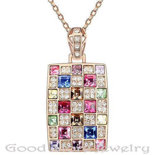 GORGEOUS COLORED SWAROVSKI NECKLACE IN 18K WHITE GOLD CLAD