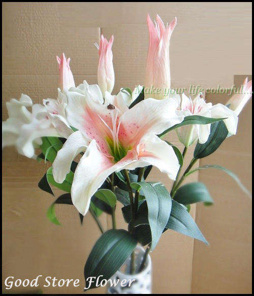 30'' Real Touch Casablanca/Rubrum Lily with 1 Lilies, 1 Bud and Leaves