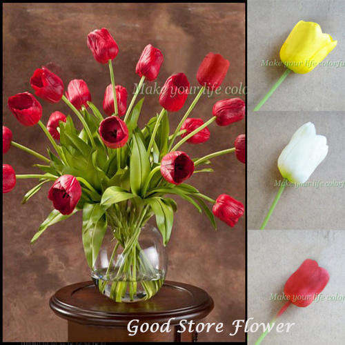 26'' Highest Quality Real Touch PU Tulip With Leaves in Red/Yellow/White