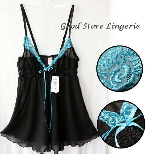 Hot Desire Babydoll Sexy Lingerie in black with blue lace***S,M,L