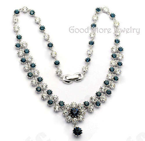GORGEOUS SAPPHIRE SWAROVSKI NECKLACE IN 18K WHITE GOLD CLAD