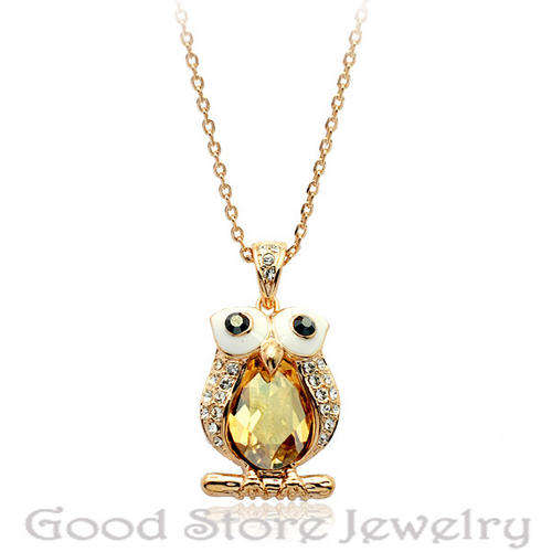 LOVELY OWL SWAROVSKI NECKLACE IN 18K GOLD CLAD