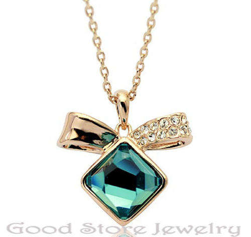 !!!last one in stock!!! BEAUTIFUL GREEN BOWKNOT SWAROVSKI NECKLACE IN 18K WHITE GOLD CLAD