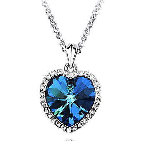 STRIKING  ROYAL BLUE SWAROVSKI HEART NECKLACE IN 18KGP