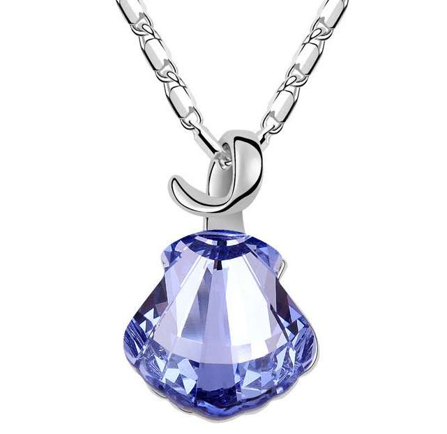BEAUTIFUL LIGHT PURPLE SHELL SWAROVSKI NECKLACE IN 18K WHITE GOLD CLAD