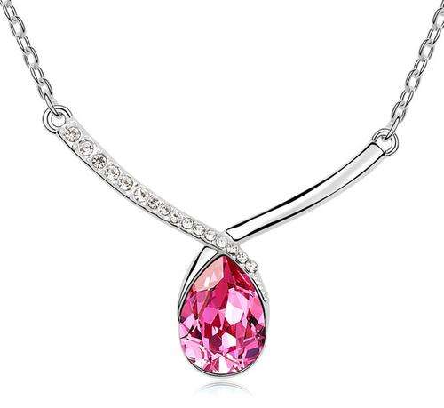 BEAUTIFUL PINK SWAROVSKI NECKLACE IN 18K WHITE GOLD CLAD