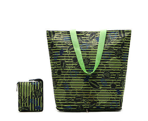 !!! NEW ARRIVAL !!! Fluorescent Green Stripes Folding Portable Handheld Shopping Bag