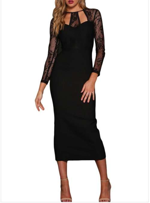ELEGANT BLACK LACE DRESS IN SIZE S TO L