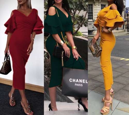 Fashionable dress in three colors in size S to XL