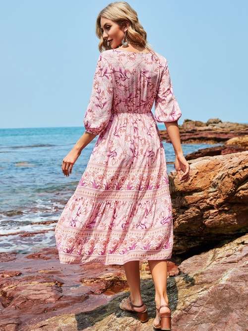 Allover Floral Print Surplice V neck Dress in size S to XL