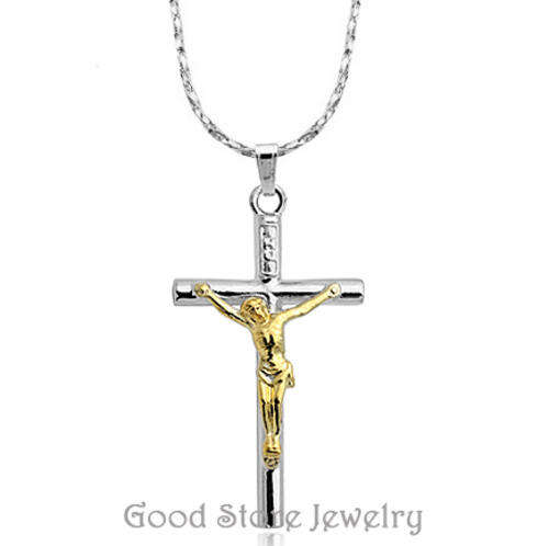 CROSS PENDANT IN 18K WHITE GOLD CLAD on chainin