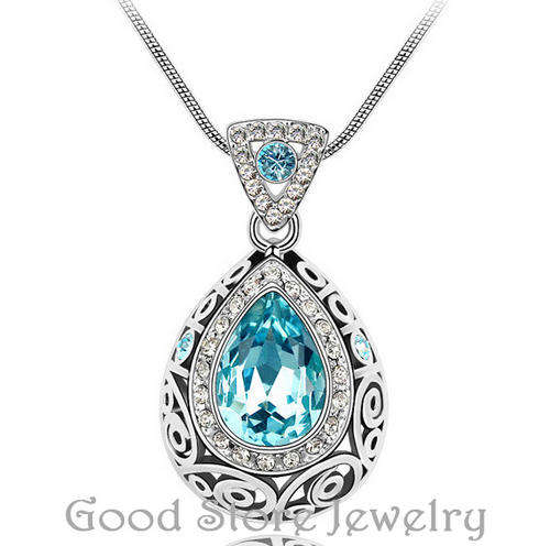Valentine BEAUTIFUL BLUE TOPAZ SWAROVSKI NECKLACE IN 18K WHITE GOLD CLAD