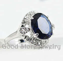 STRIKING SIMULATED SAPPHIRE DIAMOND RING ***SIZE 8