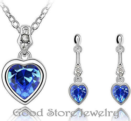 DAZZLING ROYAL BLUE SWAROVSKI HEART ACCESSORIES SETS