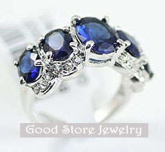 STUNNING SIMULATED SAPPHIRE DIAMOND RING IN 18KGP***SIZE 7