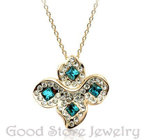 GORGEOUS BLUE TOPAZ SWAROVSKI NECKLACE IN 18K WHITE GOLD CLAD