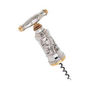 Peugeot Grand Crus Corkscrew, 19th Century Reproduction in Pewter and Gilt Brass