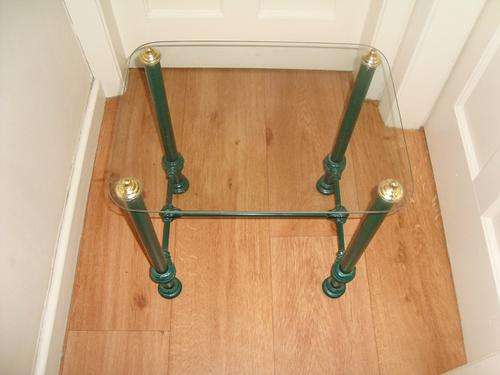 Green Glass & Metal Side Table