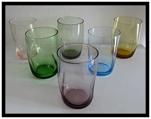 Beautiful Colourful Drinking glasses with dimples on sides - Vintage