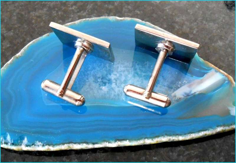 Retro Vintage Steel Cufflinks with Stunning Cut Dark Blue Simulated Stones FOR HIM