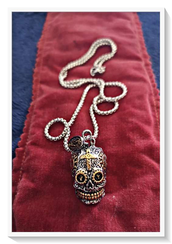 Steampunk Solid Metal Silver and Gold Toned Steampunk Alloy Skull Pendant