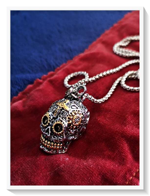 Steampunk Solid Metal Silver and Gold Toned Steampunk Alloy Skull Pendant