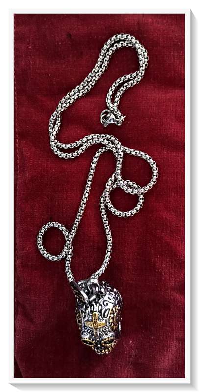 Steampunk Solid Metal Silver and Gold Toned Steampunk Alloy Skull Pendant