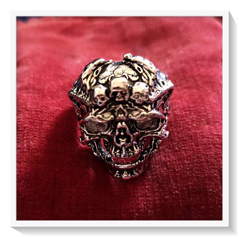 Demon Skull with small skulls on the Forehead and Open Mouth Size 8 For Him or Her