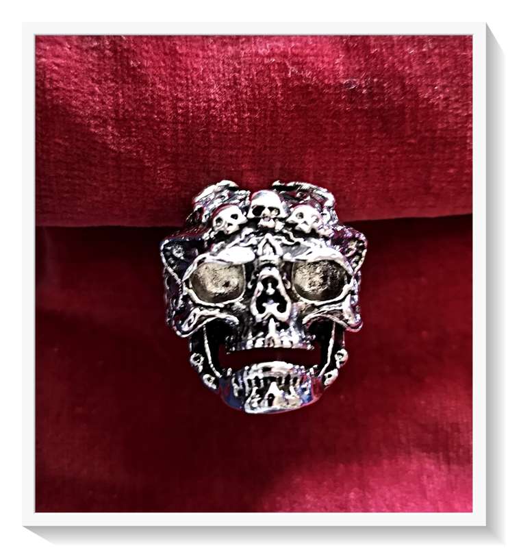 Demon Skull with small skulls on the Forehead and Open Mouth Size 8 For Him or Her