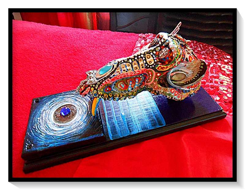 DEADLY DECORUM presents:  Skullectric Blue Harlequinoid (Ornamental Decor Piece) by Ras Steyn [MFA]