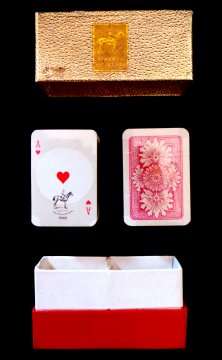 A Very Unique Gold & Red Box Containing 2 Vintage Sets of Miniature Playing Cards**
