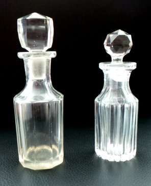 Two Very Feminine Glass Perfume bottles - {Bottle on the RIGHT has a chipped stopper}