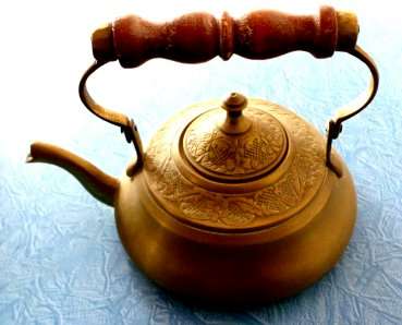 A Very Oriental-Looking Brass Teapot with Wooden Handle - In Very Neat Condition***