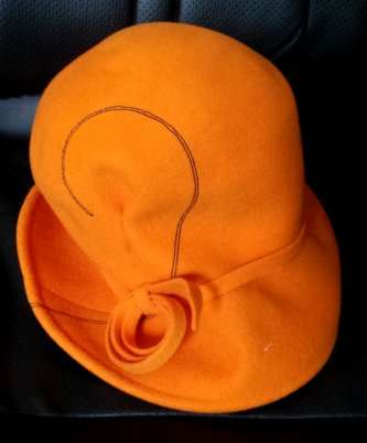 An ultra-bright Orange Retro Hat with a Spiral Bow - A Truly Yesteryear Item***