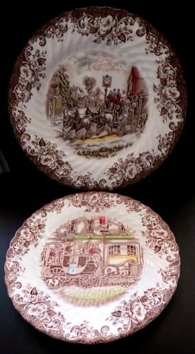 Two Hand-Engraved & Decorated and glazed 'Coach Scenes by Johnson and Sons.