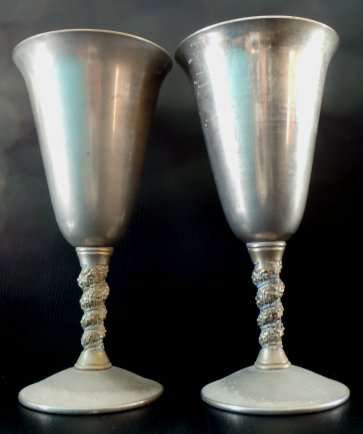 Two Metal [Silver Plated] Wine Glasses with Grape Motif on Stem - Make: Valero: Spain - 175mm Tall*