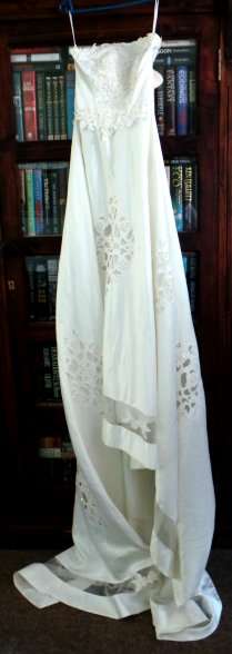 Cream Wedding Dress with Beautiful Lacework and Pretty Bow at back with tray -