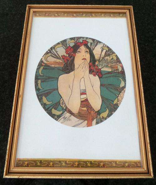 Beautiful Mucha Print Framed Behind Glass - A Stunning Art Nouveau Display Image