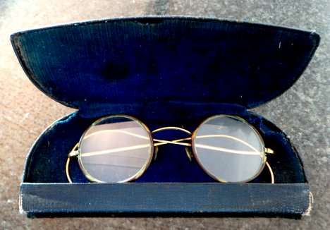 Vintage Pair of Circular Glasses with Black Casing & Blue Velvet inlay***BIG MARK DOWN