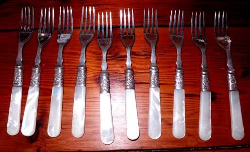 Ten Beautiful & Well-Kept Mother-of-Pearl Desert Forks - A Feast for the Eyes*