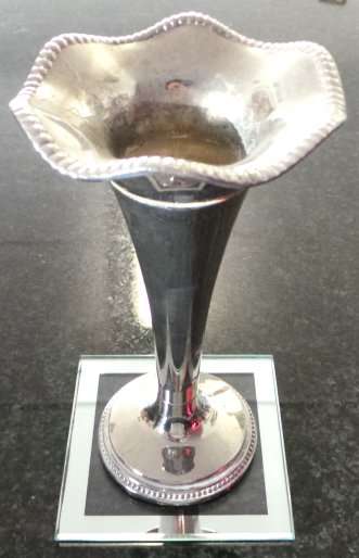 Exceptional Conic Shaped Silver Glint Vase with Undulating Curving Top drawn from the Nouveau Period