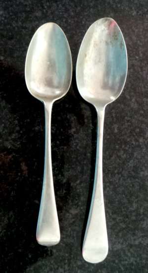 Two Rather Large Old Spoons with Distinct Markings - See my photo.