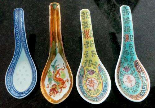 Four Gorgeous and Distinctly Different Chinese Spoons - Beautifully Decorated in Colour Patterns