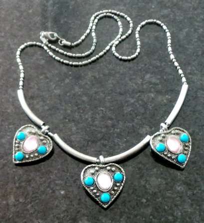 A Positively Different Approach to the Heart Pendant Necklace - Modern 3-Heart Silver and Turquoise