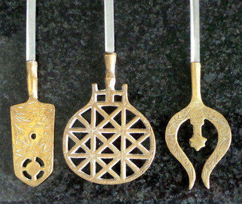 Three Quite Unusual Brass Handle Skewers - Distinctly Disparate Handles - Very Decorative Pieces*