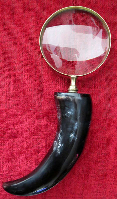MAGNIFYING GLASS - Horn Handle with Brass & Glass - Made in India - Unique and Striking Display Item